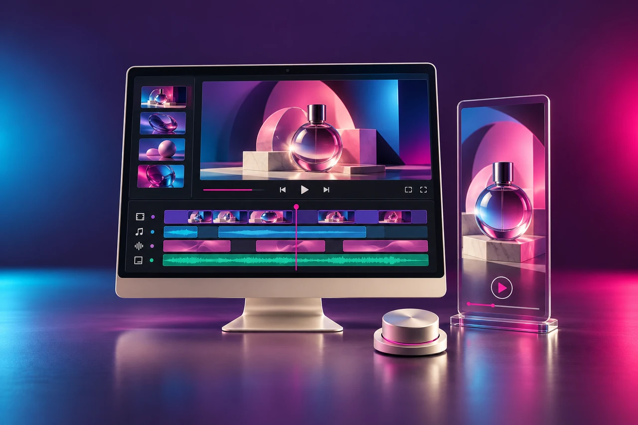 Video editing timeline and vertical reel preview in a creative workstation