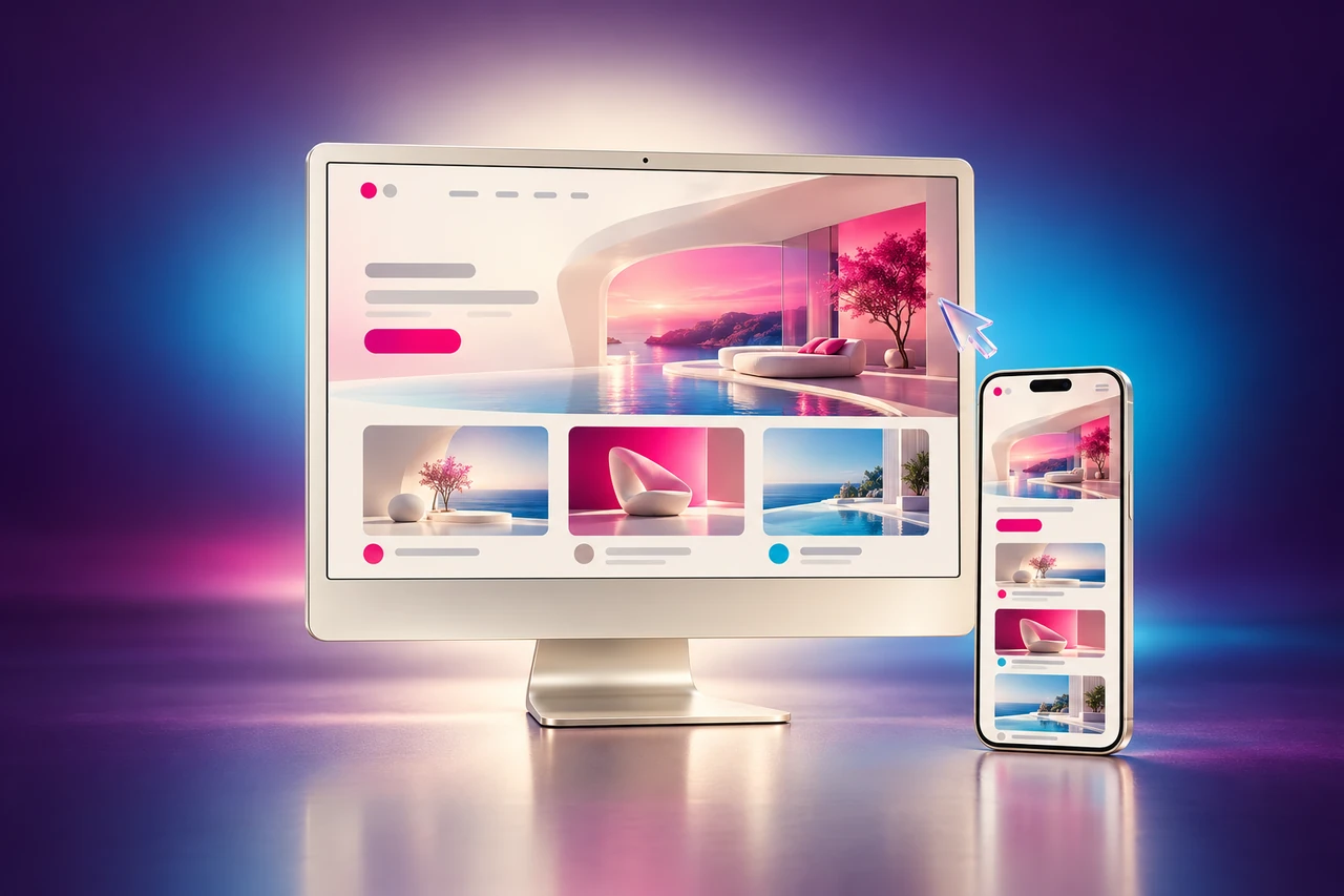 A responsive business website displayed on a desktop and mobile screen