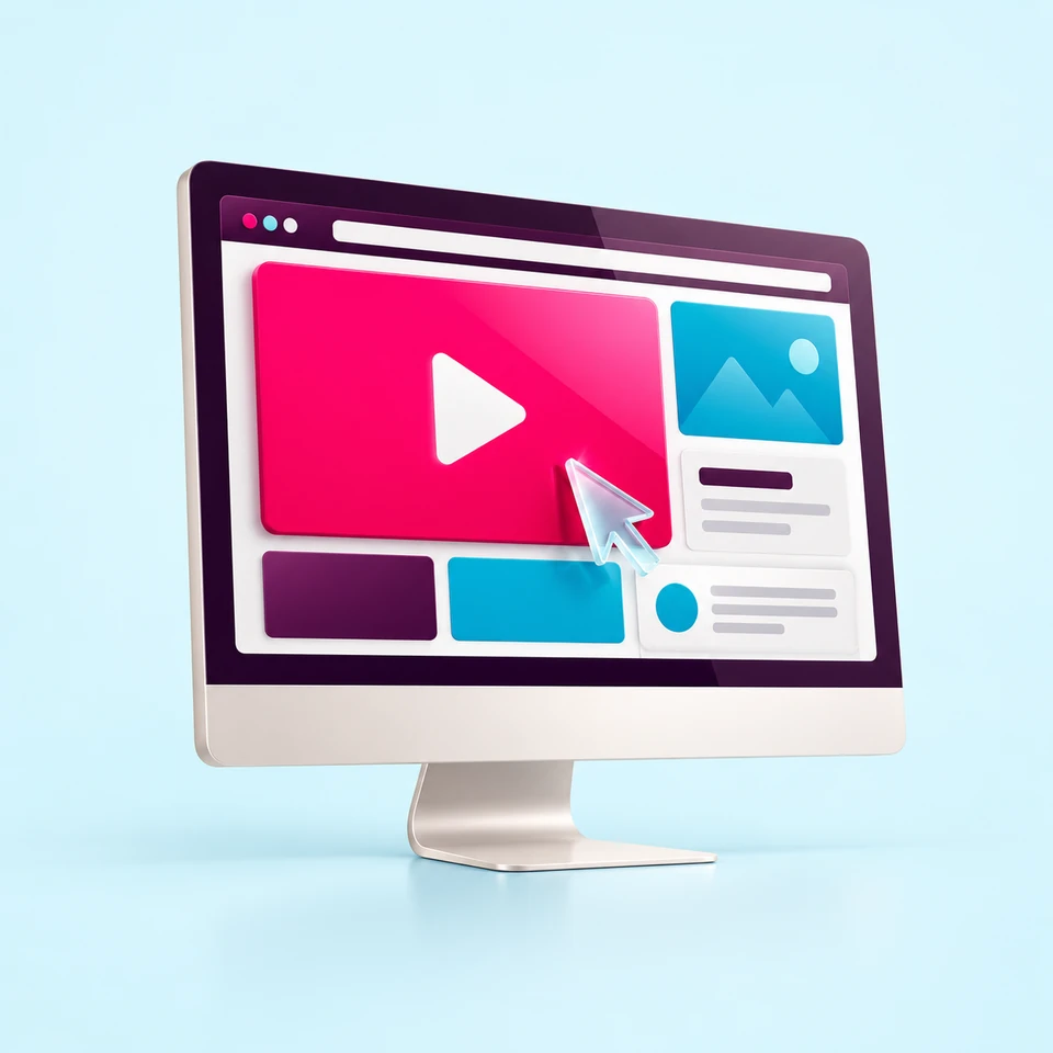 Business website with video and content panels being explored by a visitor