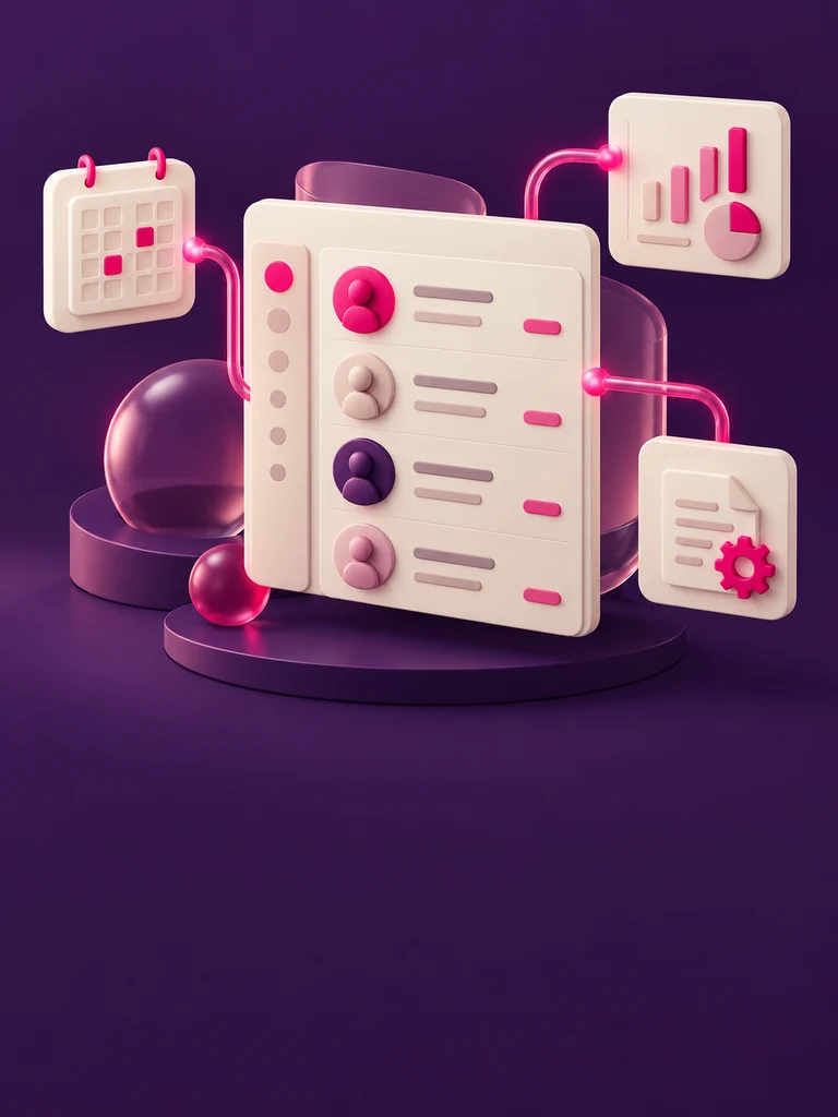 Connected CRM panels illustrating custom software and business workflows